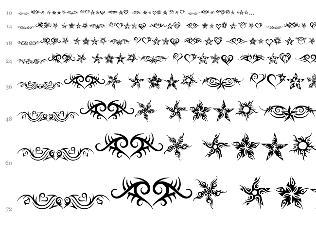 Hearts and Stars font waterfall